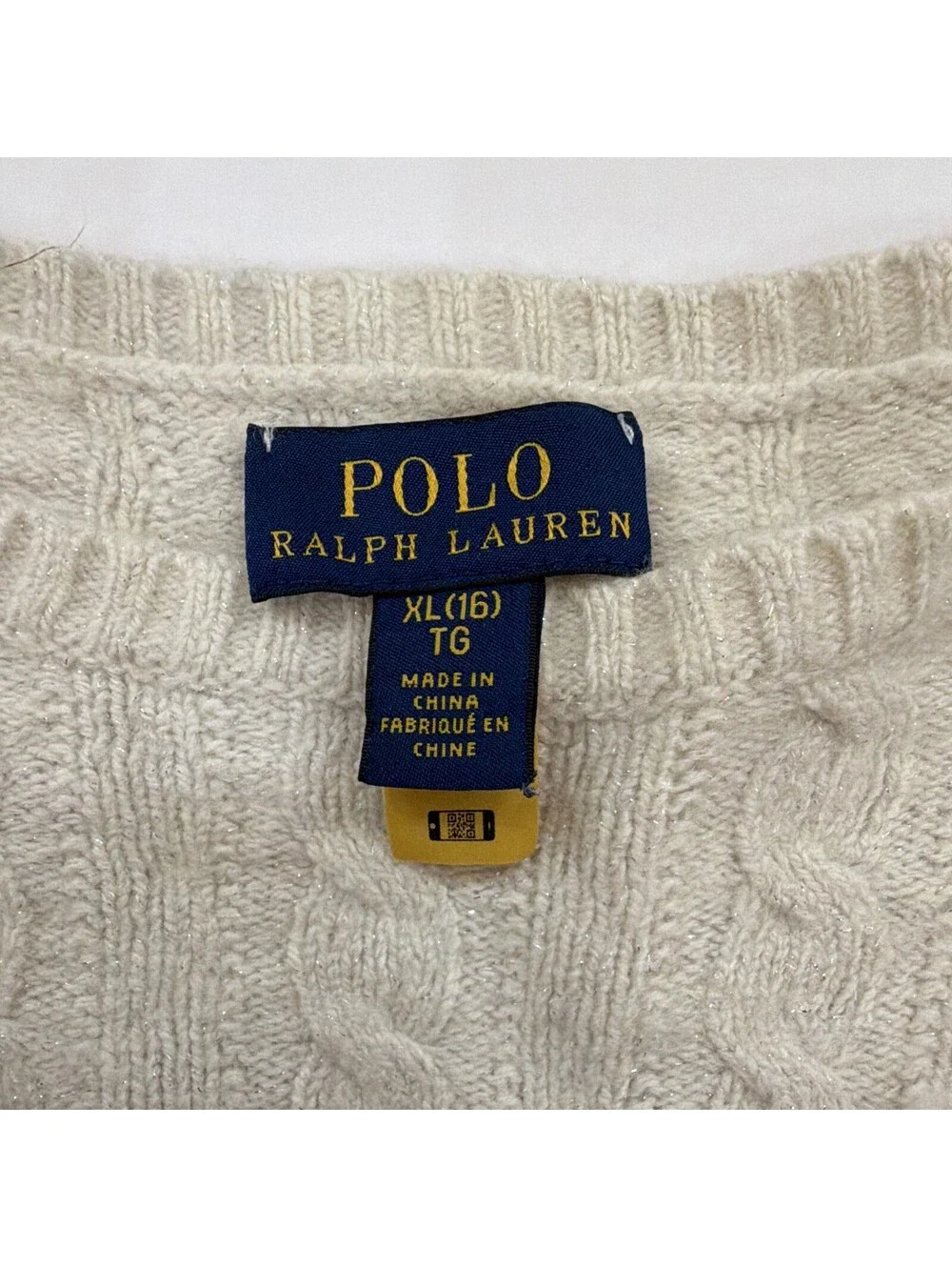 Polo Ralph Lauren Girls Ivory Cable-Knit Cotton Crewneck Sweater 16